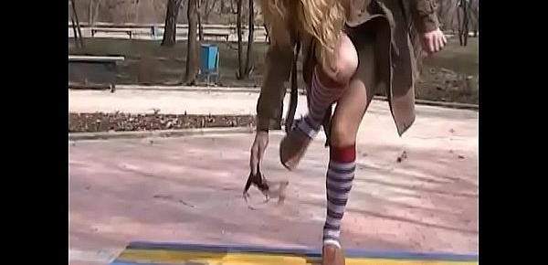  (UPSKIRT) Beautiful blonde playing with her pussy in public